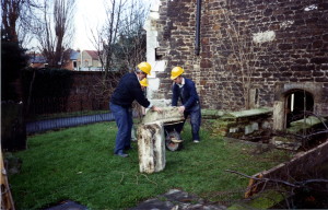 4_Lifting up merlons in 1991 which had fallen off roof